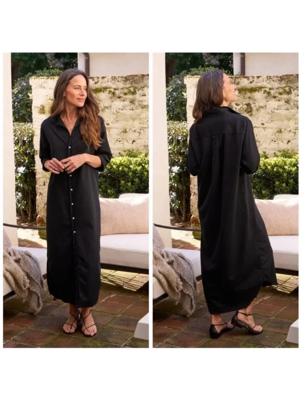 Frank & Eileen Rory Maxi Shirt Dress Famous Denim Black Large EUC - Picture 8 of 8